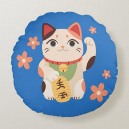 Cute Maneki Neko Lucky Cat ラウンドクッション