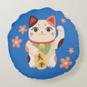 Cute Maneki Neko Lucky Cat ラウンドクッション (裏面)