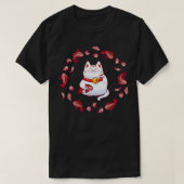 Cute Maneki Neko Lucky Cat with Koi Fish Tシャツ (デザイン正面)