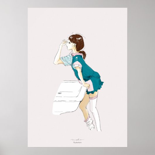 Cute Manga Style Daily Life Illustration ポスター (正面)