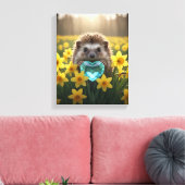 Cute March Hedgehog with Aquamarine Heart キャンバスプリント (インサイチュ (リビング))