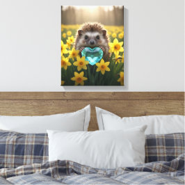 Cute March Hedgehog with Aquamarine Heart キャンバスプリント