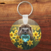 Cute March Hedgehog with Aquamarine Heart キーホルダー (正面)