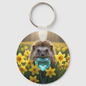 Cute March Hedgehog with Aquamarine Heart キーホルダー (裏面)