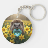 Cute March Hedgehog with Aquamarine Heart キーホルダー (裏面)