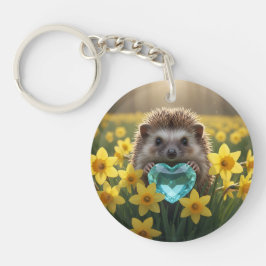 Cute March Hedgehog with Aquamarine Heart キーホルダー