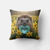 Cute March Hedgehog with Aquamarine Heart クッション (裏面)