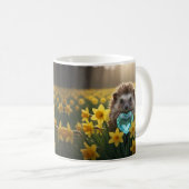 Cute March Hedgehog with Aquamarine Heart コーヒーマグカップ (正面右)