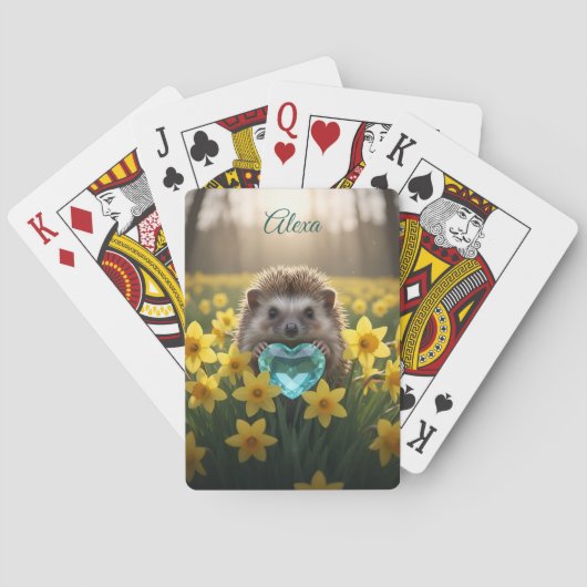 Cute March Hedgehog with Aquamarine Heart トランプ (裏面)