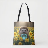 Cute March Hedgehog with Aquamarine Heart トートバッグ (正面)