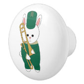 Cute Marching Bunny Trombone Player Green Gold セラミックノブ (右)
