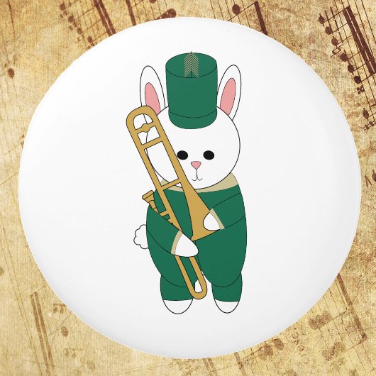 Cute Marching Bunny Trombone Player Green Gold セラミックノブ