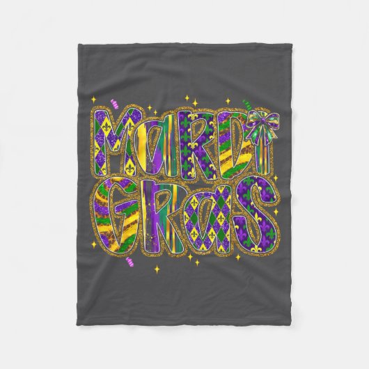 Cute Mardi Gras Fat Coquette Bow Tuesday Kids Girl フリースブランケット (正面)