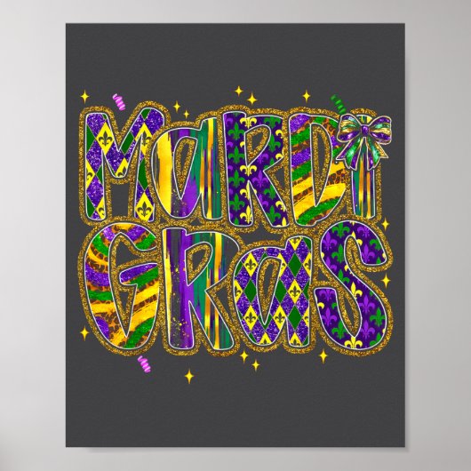 Cute Mardi Gras Fat Coquette Bow Tuesday Kids Girl ポスター (正面)