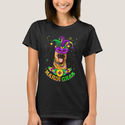 Cute Mardi Gras German Shepherd Dog Dad Dog Mom Ma Tシャツ (正面)