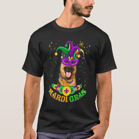 Cute Mardi Gras German Shepherd Dog Dad Dog Mom Ma Tシャツ (正面)