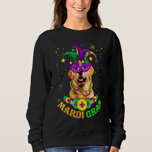 Cute Mardi Gras Golden Retriever Dog Dad Dog Mom M スウェットシャツ (正面)