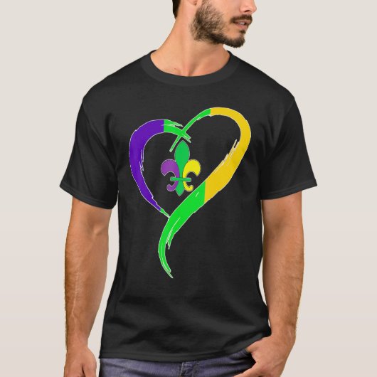 Cute Mardi Gras Heart Funny Fleur-De-Lis Mardi Gra Tシャツ (正面)