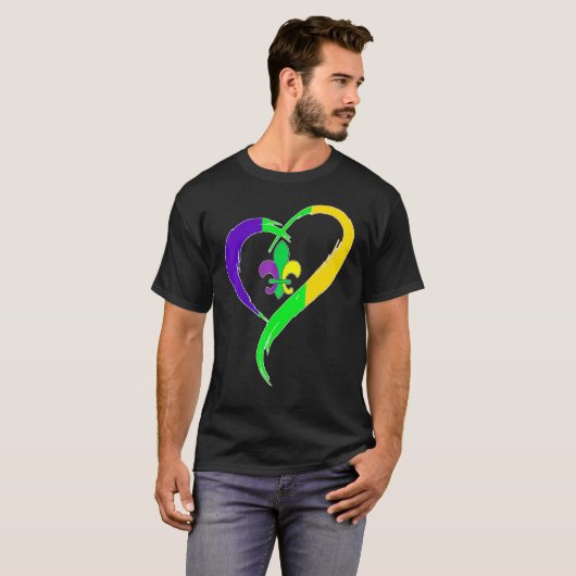 Cute Mardi Gras Heart Funny Fleur-De-Lis Mardi Gra Tシャツ (正面フル)