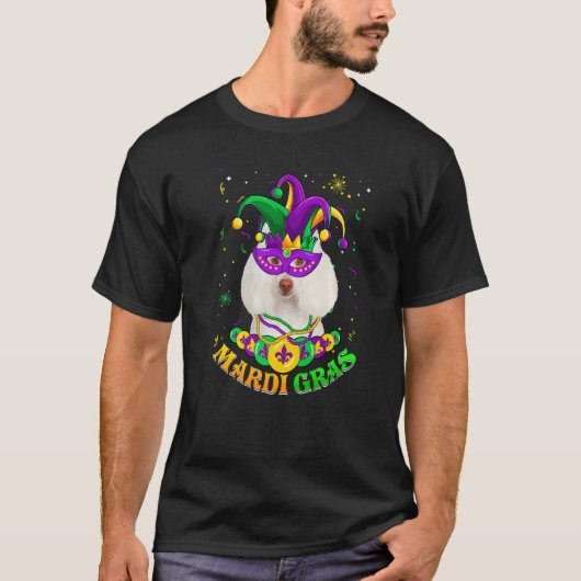 Cute Mardi Gras Poodle Dog Dad Dog Mom Mask Beads  Tシャツ (正面)