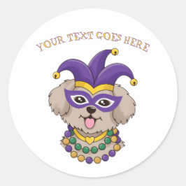 Cute Mardi Gras Puppy Dog Custom Text ラウンドシール