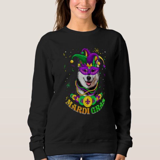 Cute Mardi Gras Siberian Husky Dog Dad Dog Mom Mas スウェットシャツ (正面)