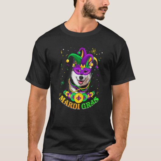 Cute Mardi Gras Siberian Husky Dog Dad Dog Mom Mas Tシャツ (正面)