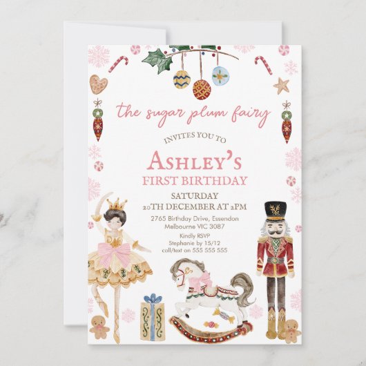 Cute Marron Sugar Plum Fairy Nutcracker Birthday 招待状 (正面)