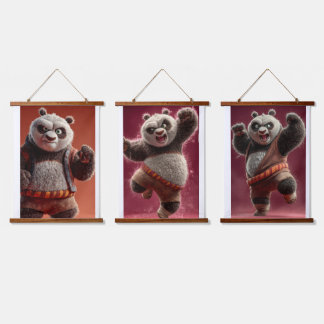 Cute Martial Arts Panda Wall Art Set of 3 Kids Roo 吊り下げ型タペストリー