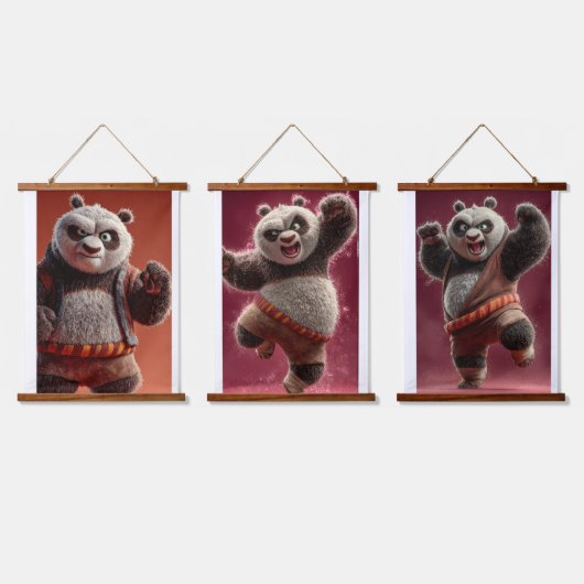 Cute Martial Arts Panda Wall Art Set of 3 Kids Roo 吊り下げ型タペストリー (トリプル)
