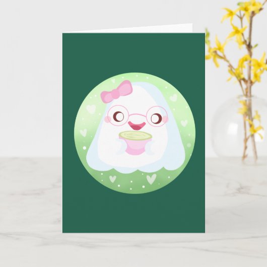Cute Matcha Latte Ghost カード (黄色い花)