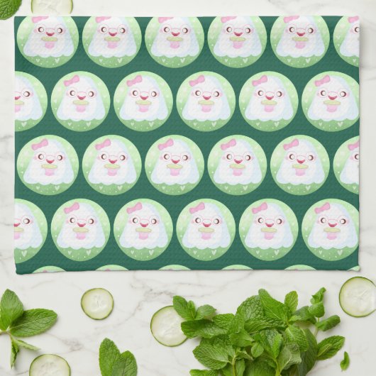 Cute Matcha Latte Ghost キッチンタオル (折り畳み)