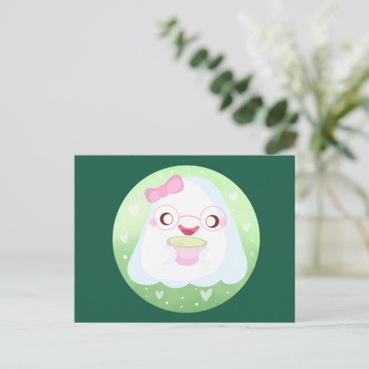 Cute Matcha Latte Ghost ポストカード (スタンド正面)