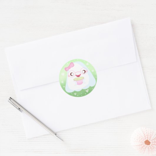 Cute Matcha Latte Ghost ラウンドシール (封筒)