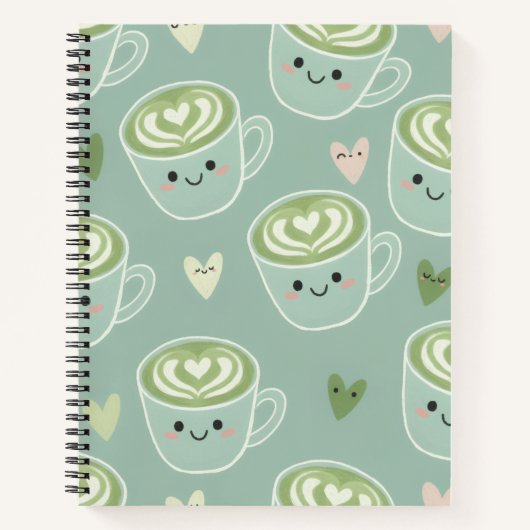 Cute Matcha Latte Pastel Green Spiral Notebook ノートブック (正面)