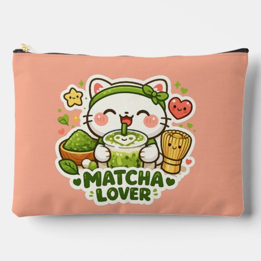 Cute Matcha Lover Cat アクセサリーポーチ (正面)