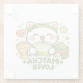Cute Matcha Lover Cat ガラスコースター (裏面)