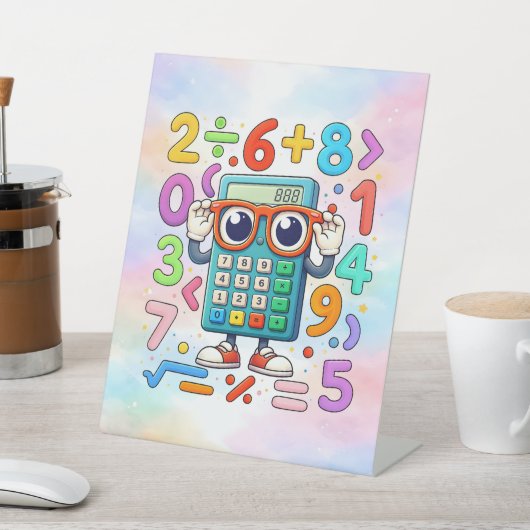 Cute Maths Calculator Desk Art for Kids 台座サイン (インサイチュ)