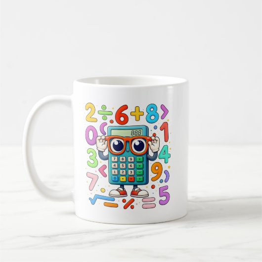 Cute Maths Calculator Numbers Mug for Kids コーヒーマグカップ (左)