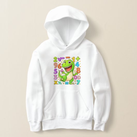 Cute Maths Dinosaur Numbers Hoodie for Kids (レイダウン)