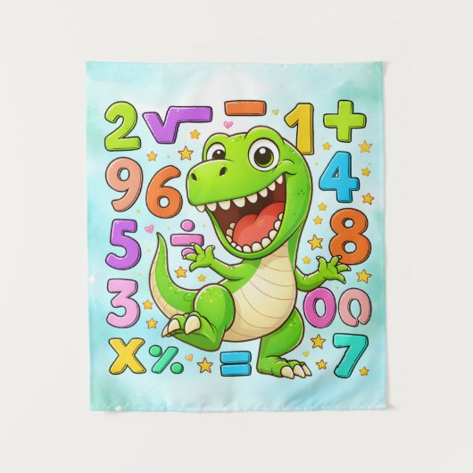 Cute Maths Dinosaur Numbers Poster for Kids タペストリー (正面)
