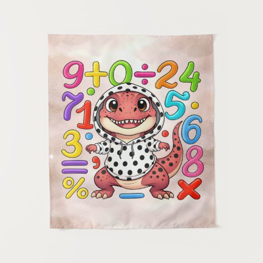 Cute Maths Dinosaur Numbers Poster for Kids タペストリー (正面)