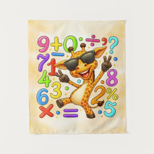 Cute Maths Giraffe Numbers Poster for Kids タペストリー (正面)