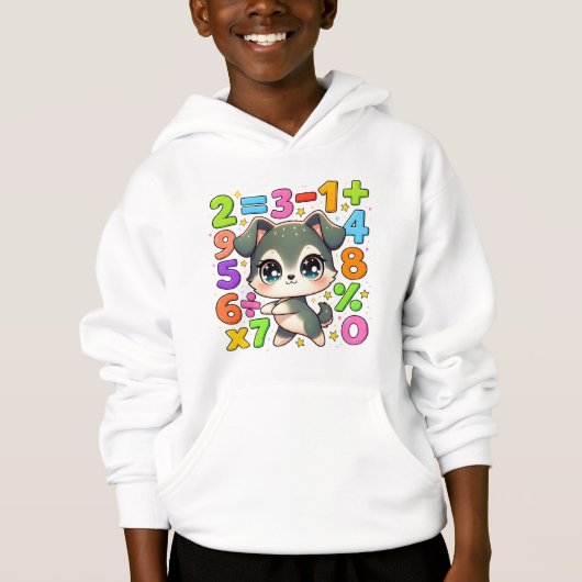 Cute Maths Kitten Numbers Hoodie for Kids (正面)