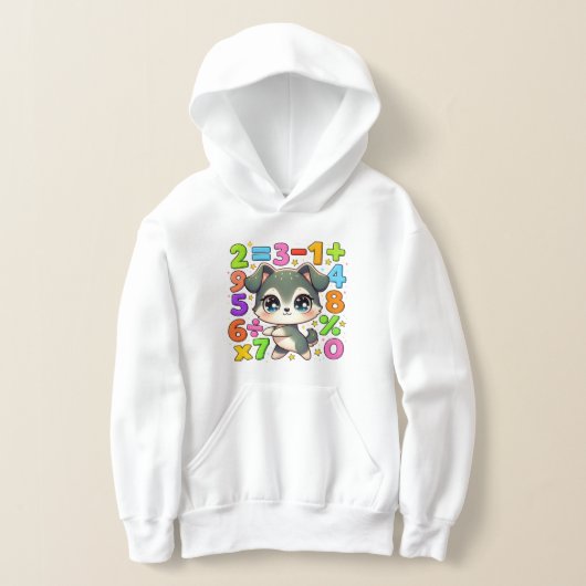 Cute Maths Kitten Numbers Hoodie for Kids (レイダウン)