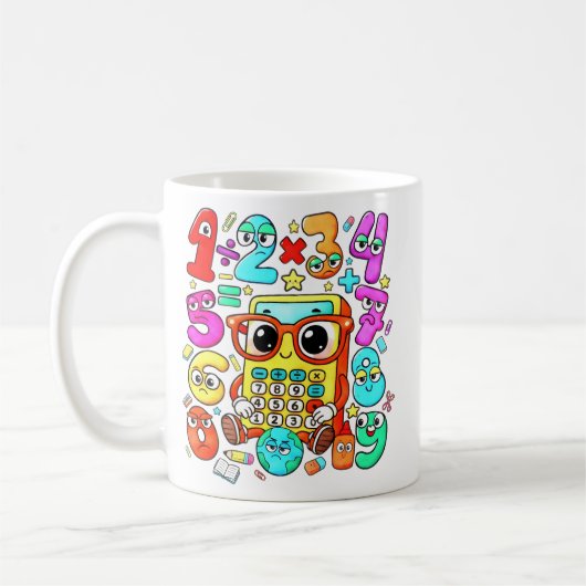Cute Maths Numbers Calculator Mug for Kids コーヒーマグカップ (左)