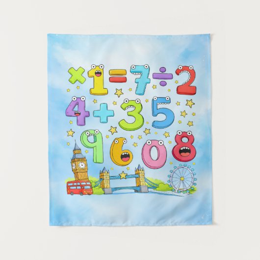 Cute Maths Numbers City Poster for Kids タペストリー (正面)