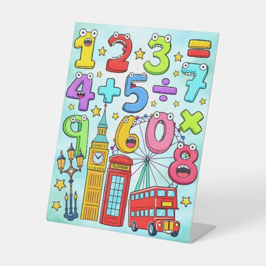Cute Maths Numbers London Desk Art for Kids 台座サイン (正面)