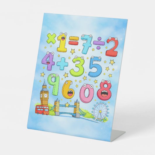 Cute Maths Numbers London Desk Art for Kids 台座サイン (正面)