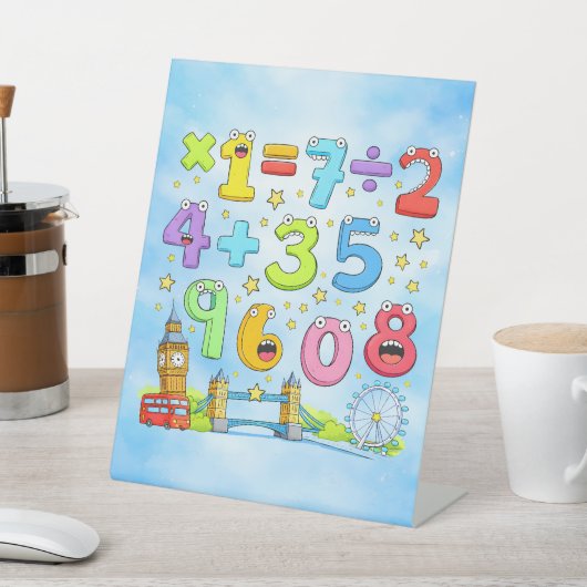 Cute Maths Numbers London Desk Art for Kids 台座サイン (インサイチュ)